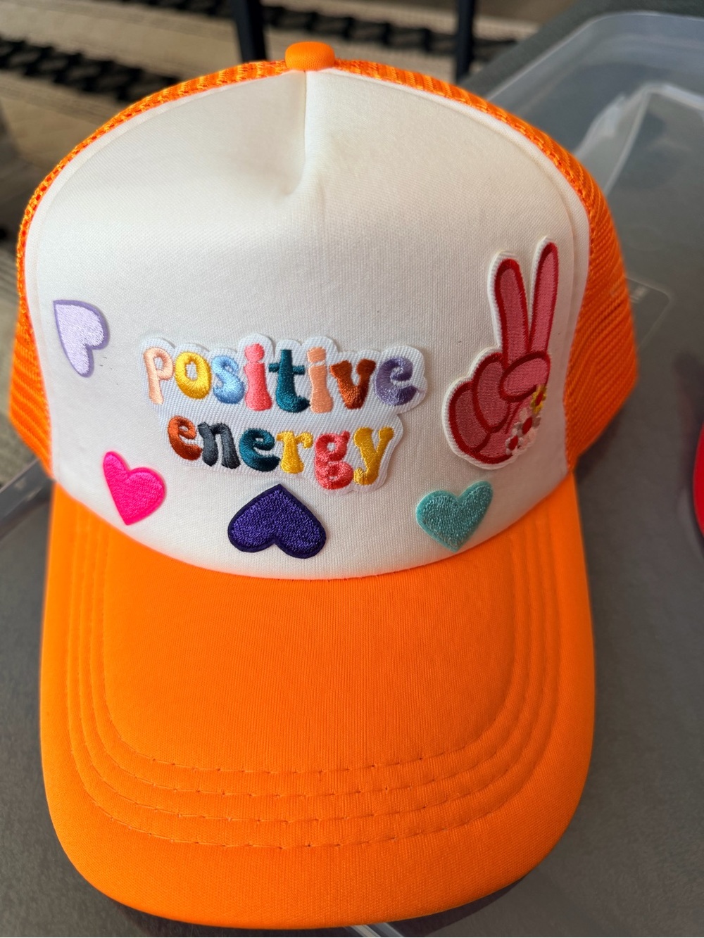 Positive Energy Patch Trucker Hat - Orange & White